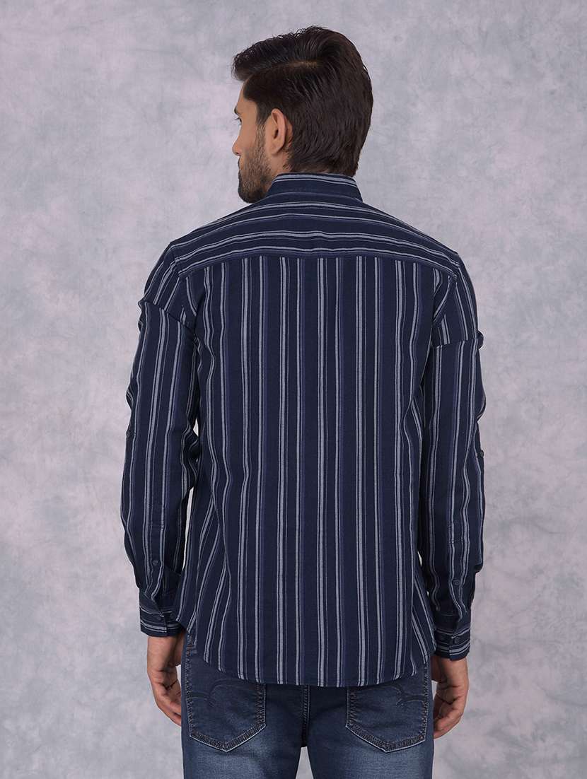 men navy blue stripes short kurtas kurta - 21585584 -  Standard Image - 3