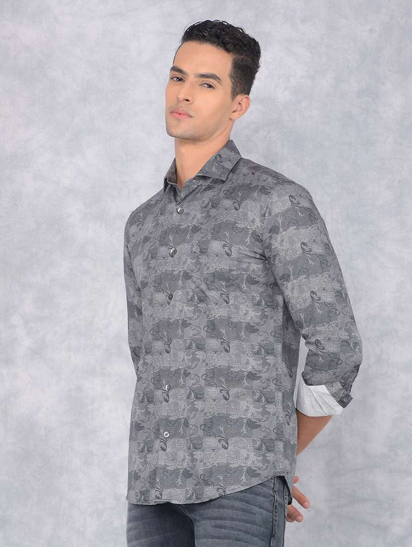 men printed regular fit casual shirt