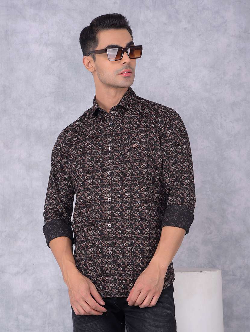 men printed regular fit casual shirt