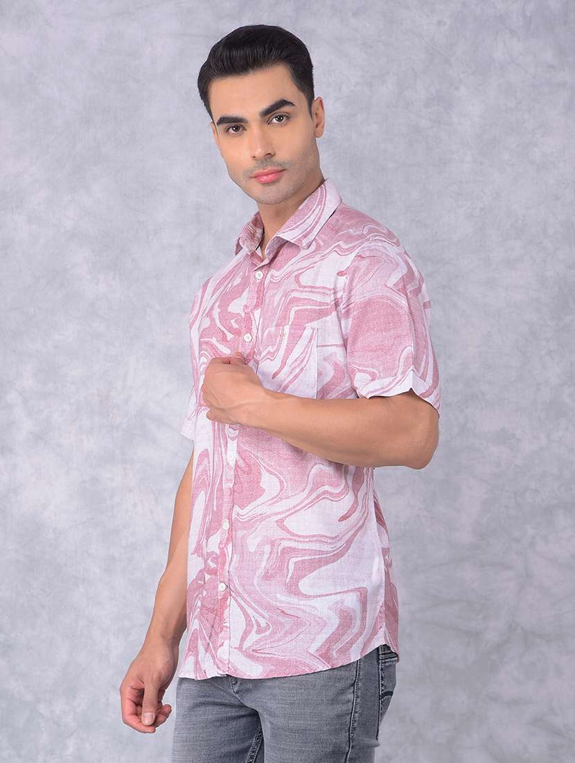 men printed regular fit casual shirt