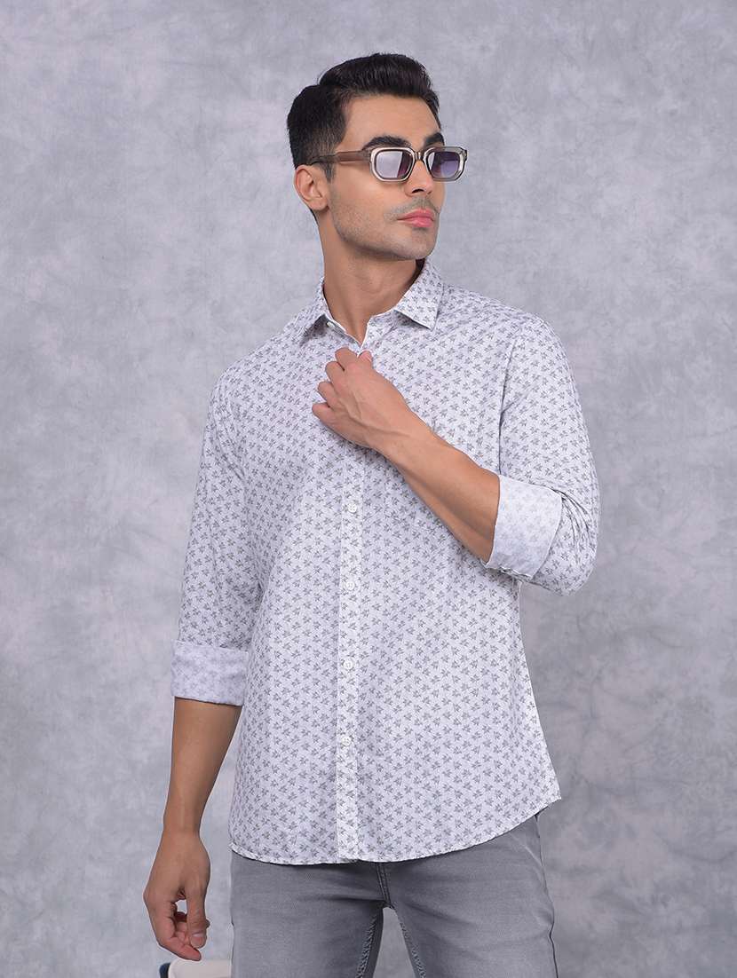 men grey printed long sleeve casual shirt
