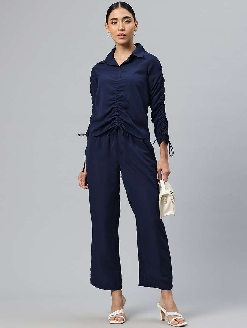 women solid top and trouser co-ord set