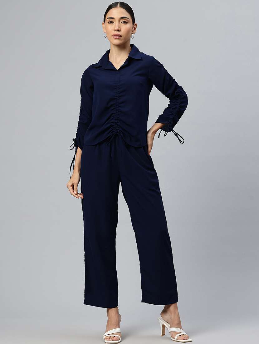 women solid top and trouser co-ord set - 21586264 -  Standard Image - 3