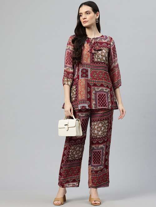 women printed top and trouser co-ord set - 21586269 - Standard Image - 0