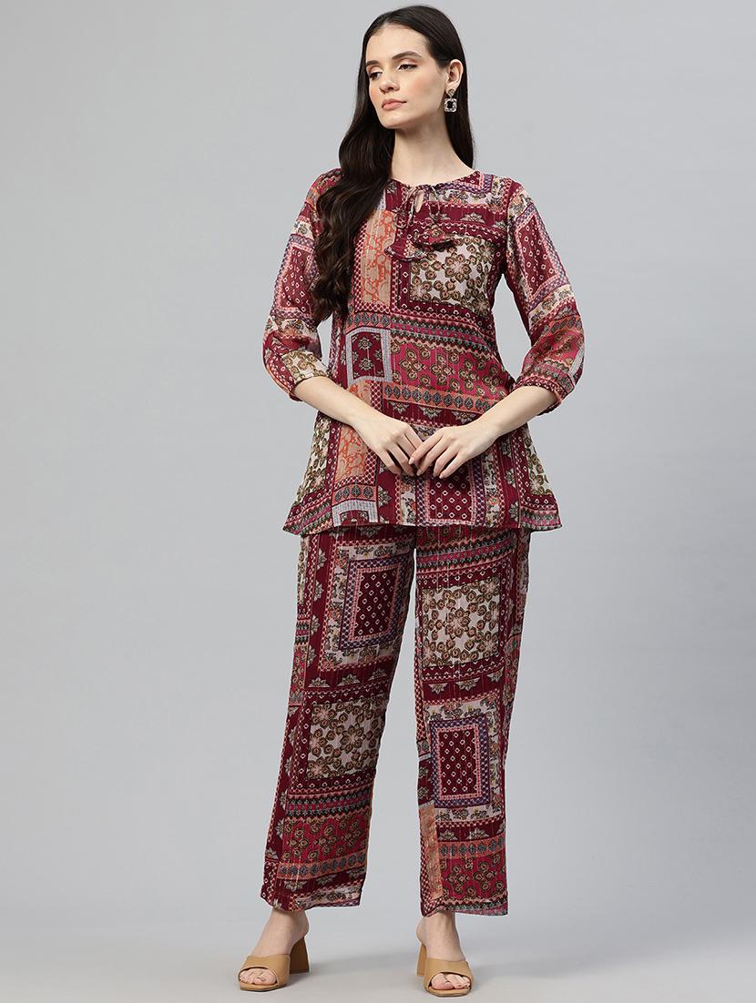 women printed top and trouser co-ord set - 21586269 - Standard Image - 3