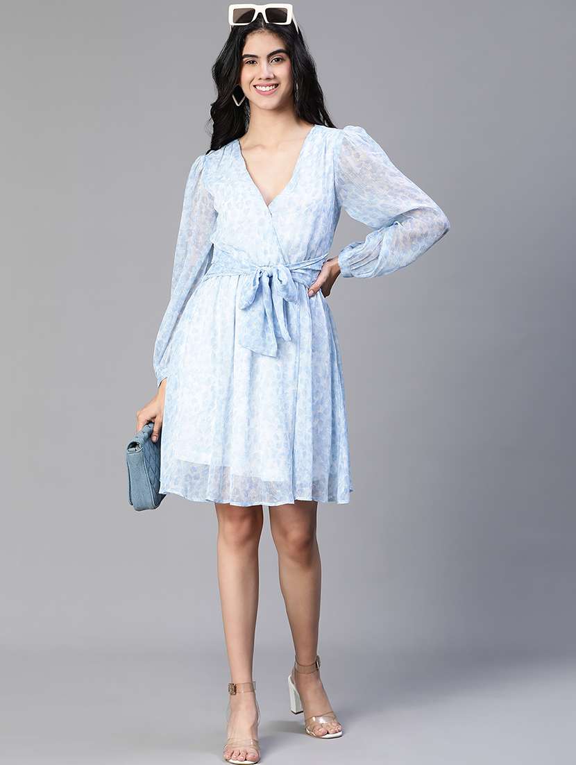 women printed long sleeves wrap dress - 21586503 -  Standard Image - 3