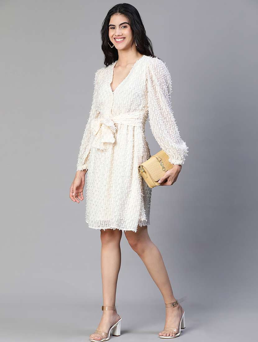 women self design long sleeves wrap dress - 21586504 -  Standard Image - 3