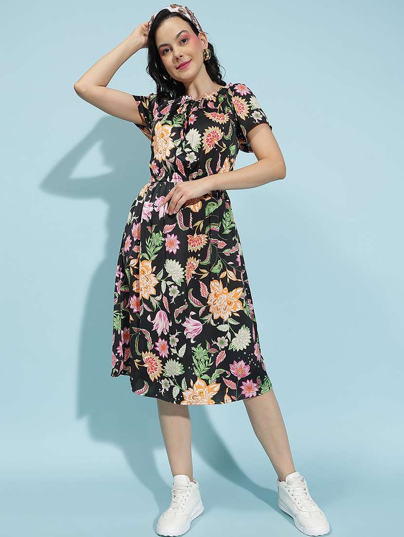 women floral printed short sleeves a-line dress - 21586519 - Zoom Image - 0