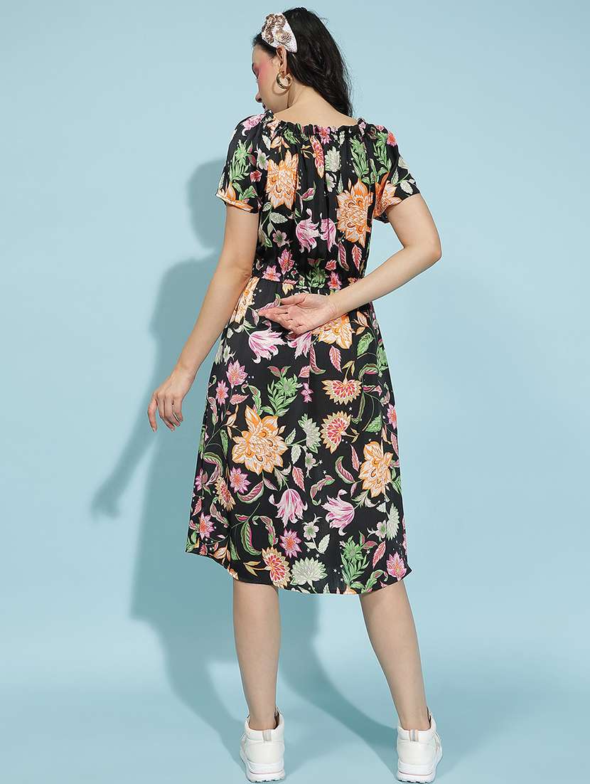 women floral printed short sleeves a-line dress - 21586519 - Standard Image - 3
