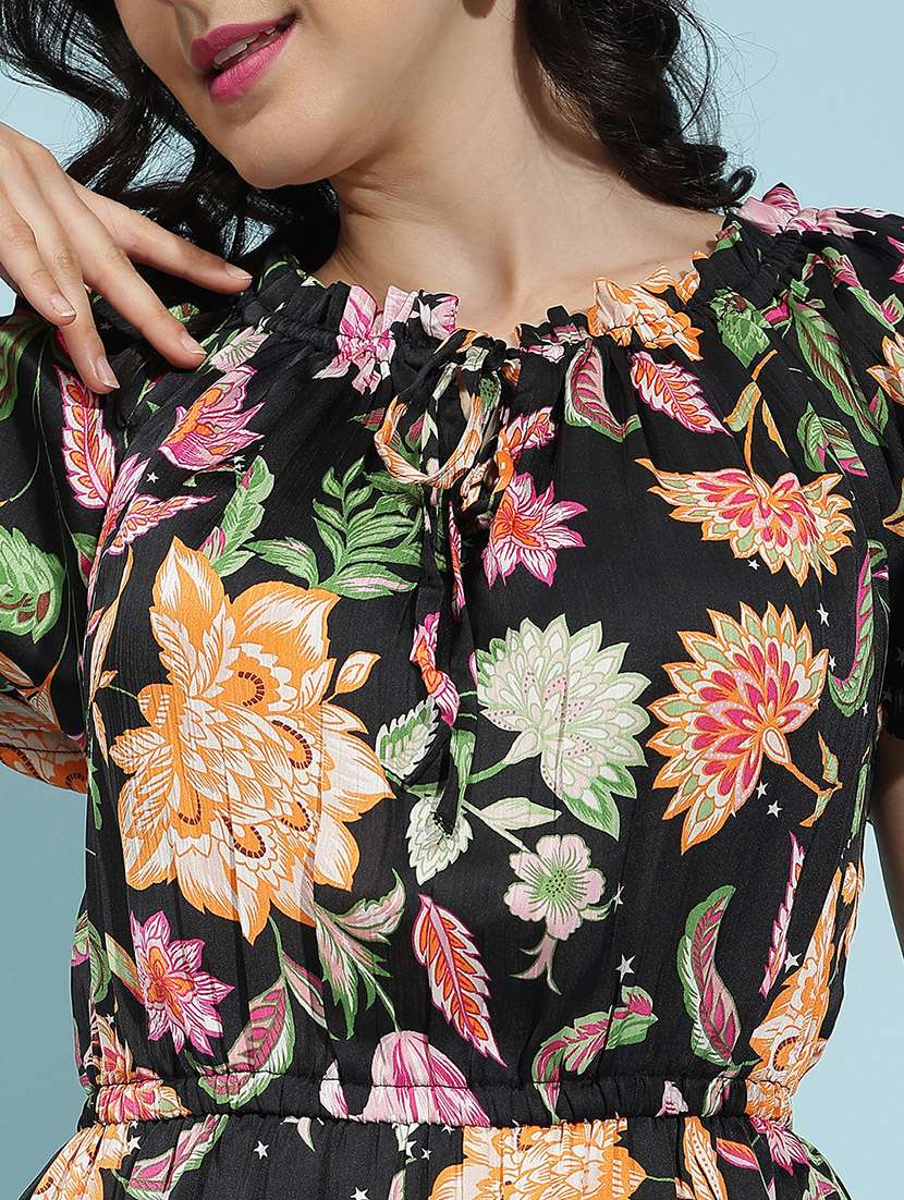 women floral printed short sleeves a-line dress - 21586519 - Standard Image - 5