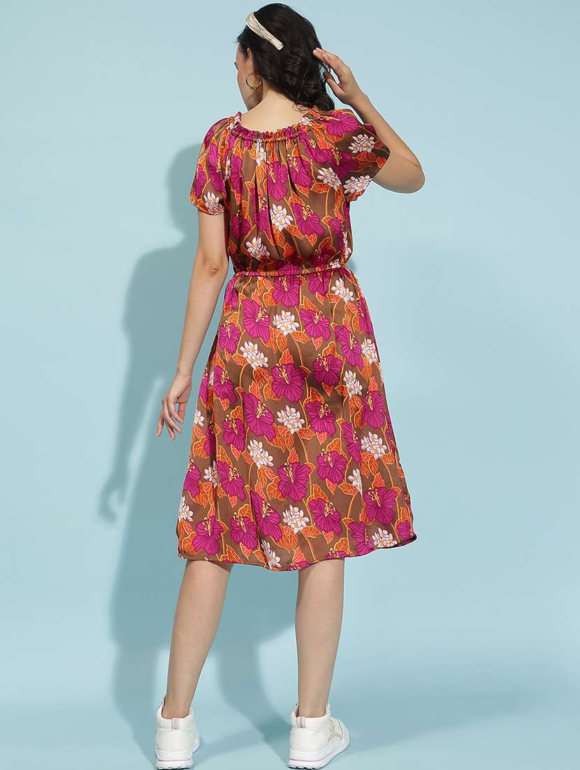 women floral printed short sleeves a-line dress - 21586520 -  Standard Image - 3