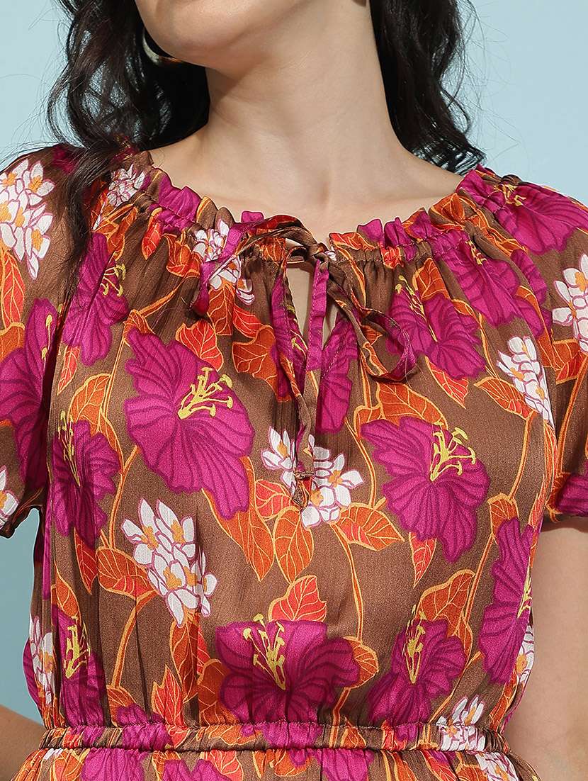 women floral printed short sleeves a-line dress - 21586520 -  Standard Image - 5