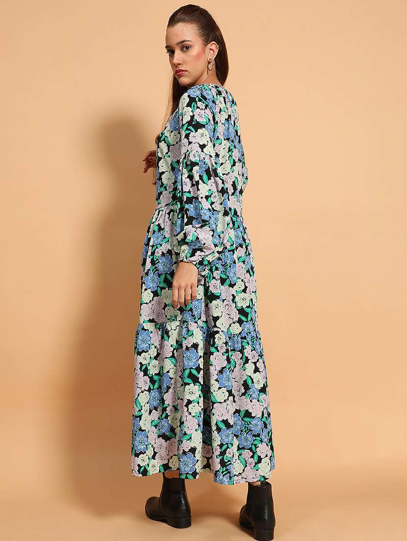 women floral printed long sleeves tiered dress - 21586521 -  Standard Image - 3