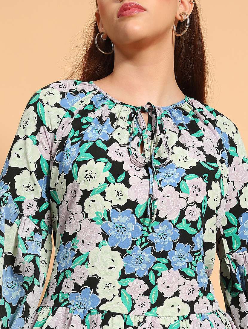 women floral printed long sleeves tiered dress - 21586521 -  Standard Image - 5