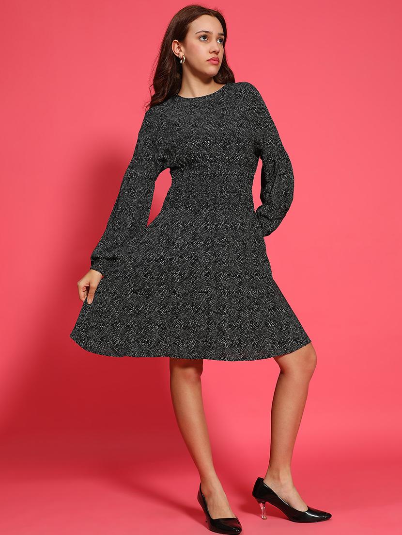 women printed long sleeves a-line dress - 21586529 - Standard Image - 3