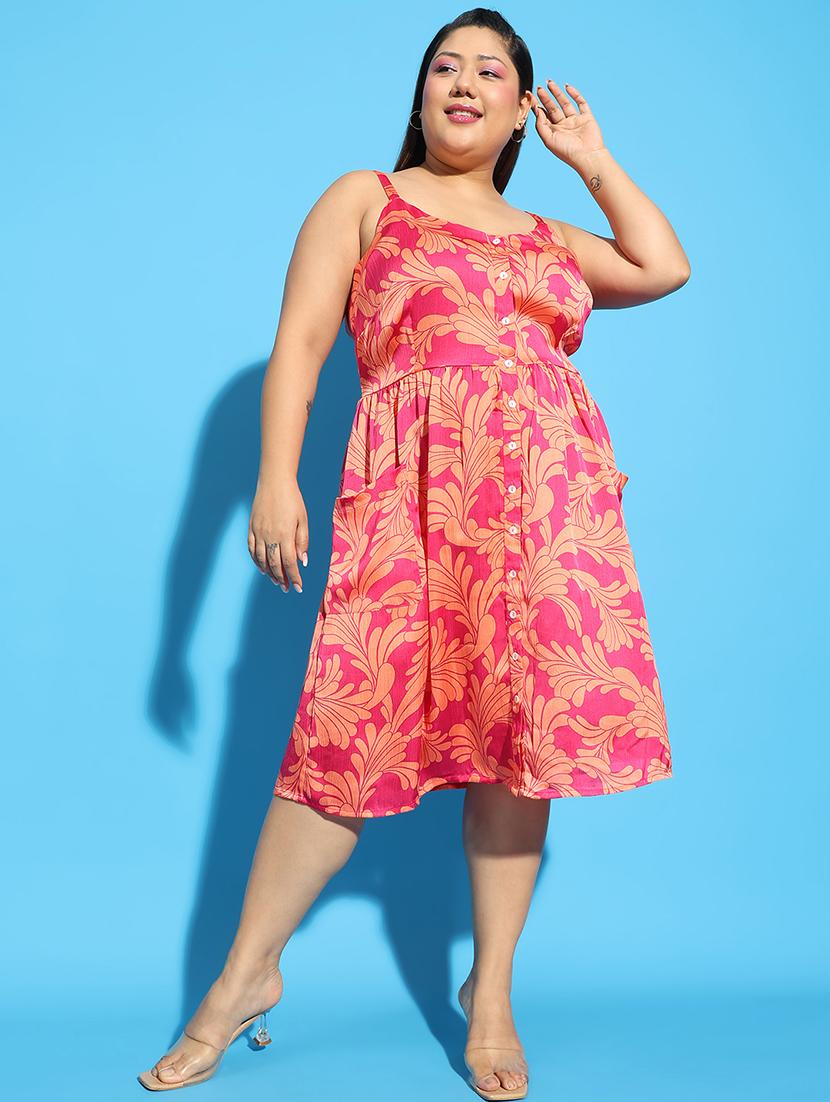 women floral printed sleeveless plus size a-line dress - 21586530 - Standard Image - 3