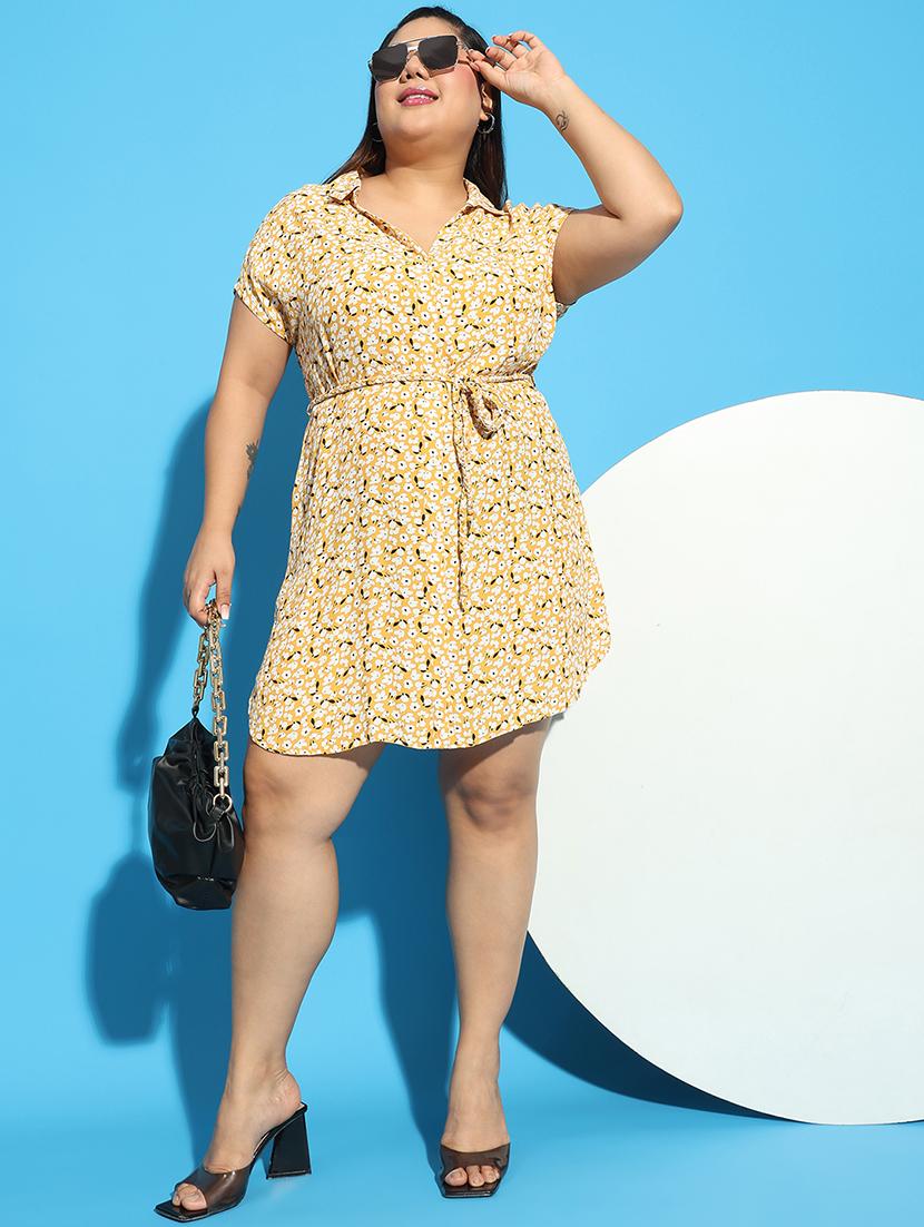 women floral printed short sleeves plus size shirt dress - 21586535 - Standard Image - 3