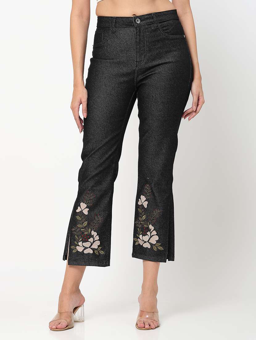 women high rise embroidered jeans