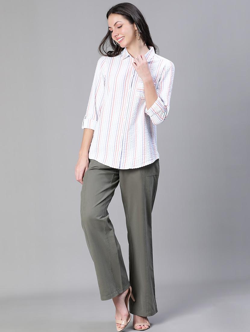 women striped collared regular shirt - 21586554 - Standard Image - 5