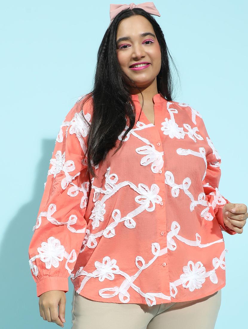 women solid detailed long sleeves plus size shirt - 21586557 - Zoom Image - 0