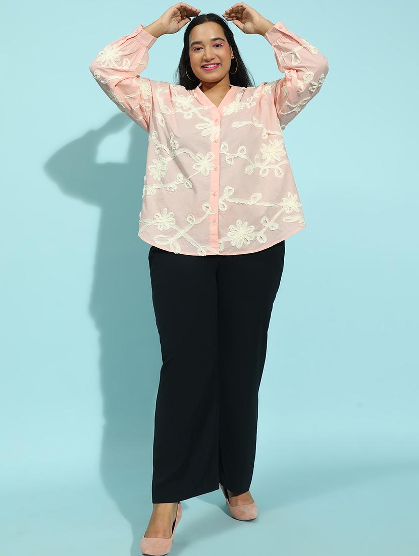 women solid detailed long sleeves plus size shirt - 21586559 - Standard Image - 3
