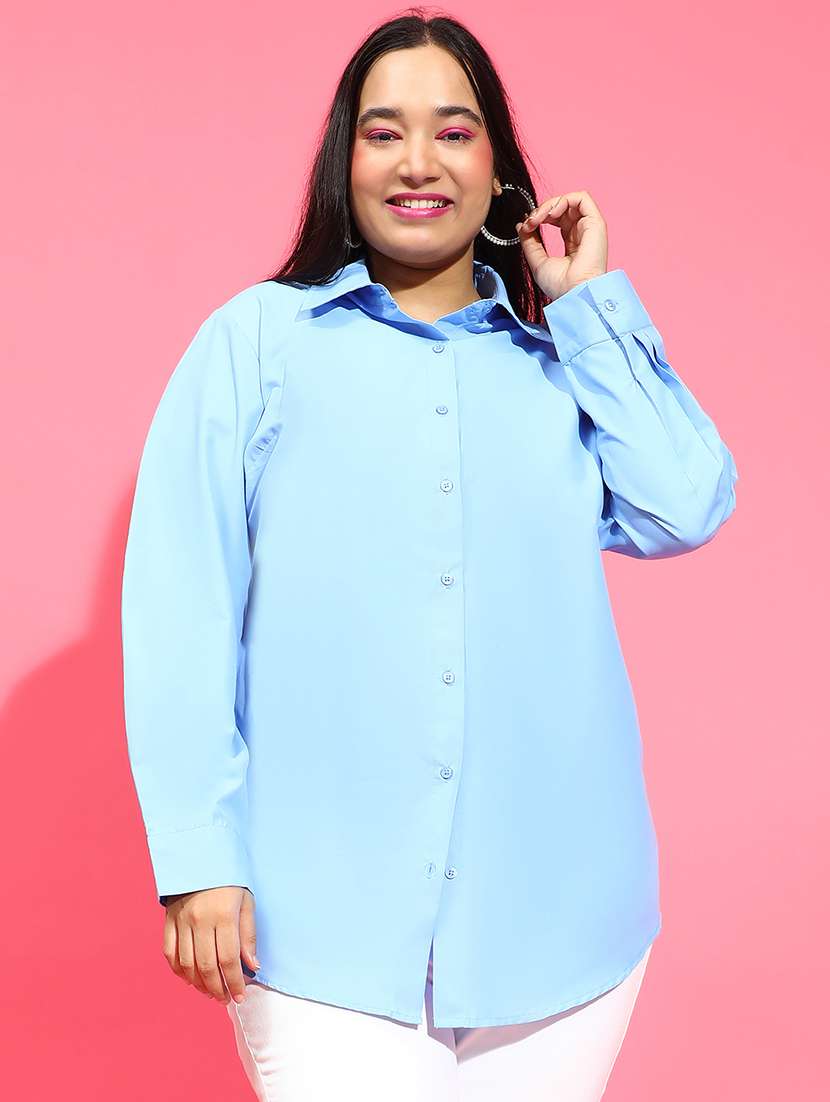 women solid collared plus size shirt