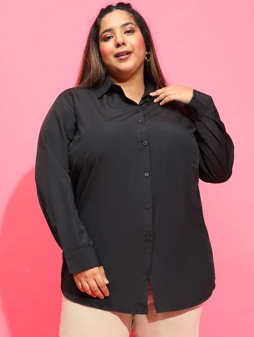 women solid collared plus size shirt - 21586561 - Standard Image - 0