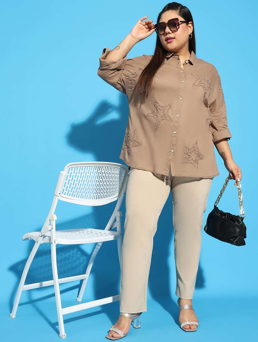women solid detailed long sleeves plus size shirt - 21586565 -  Standard Image - 3