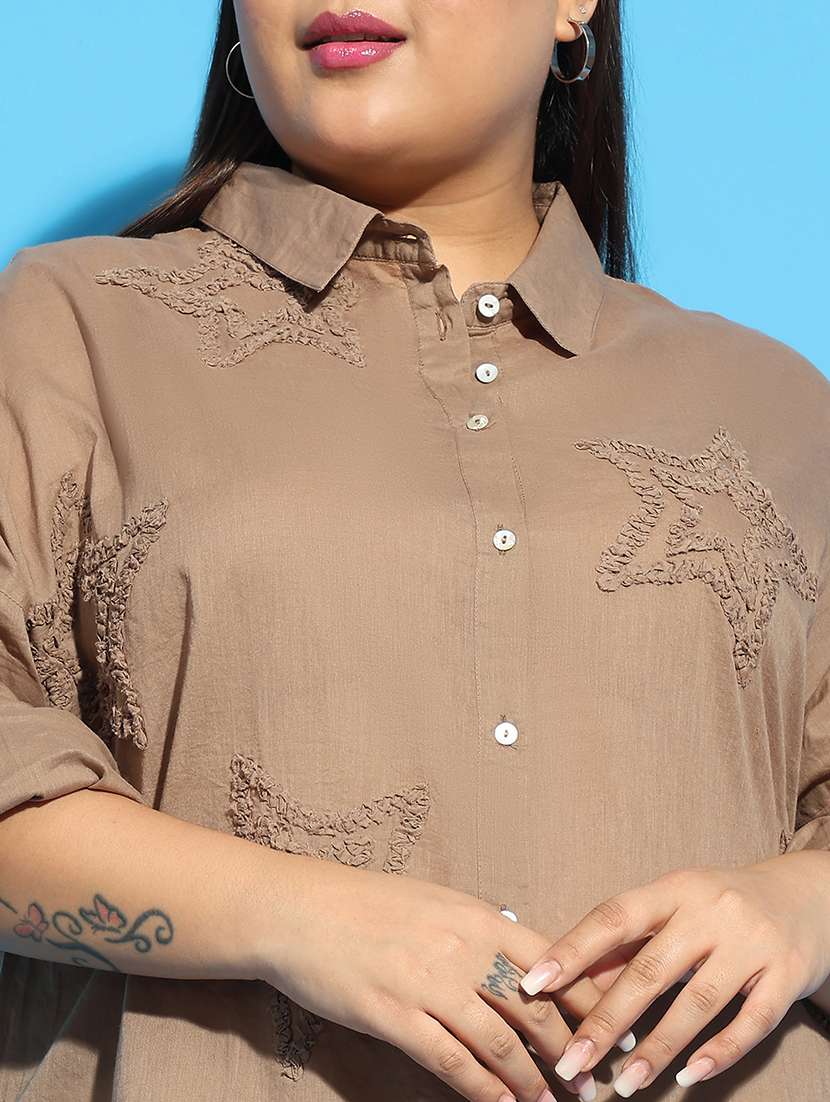 women solid detailed long sleeves plus size shirt - 21586565 -  Standard Image - 5