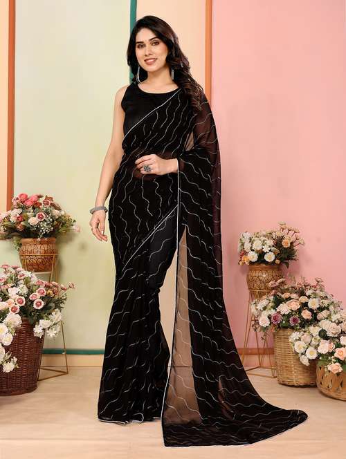 women solid with work embellished saree with blouse - 21586625 - Standard Image - 0