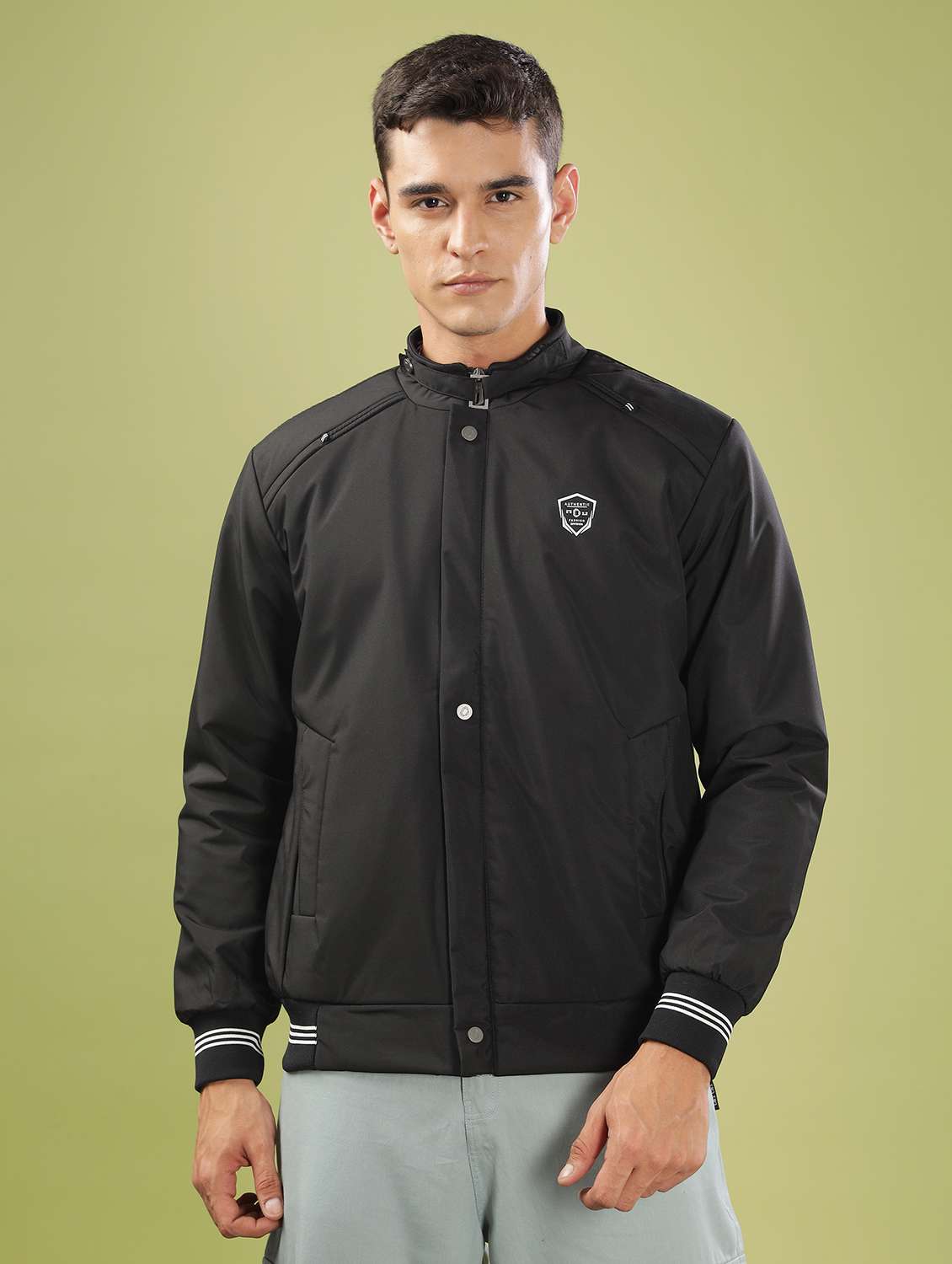 men solid long sleeve bomber jacket - 21586708 -  Zoom Image - 0