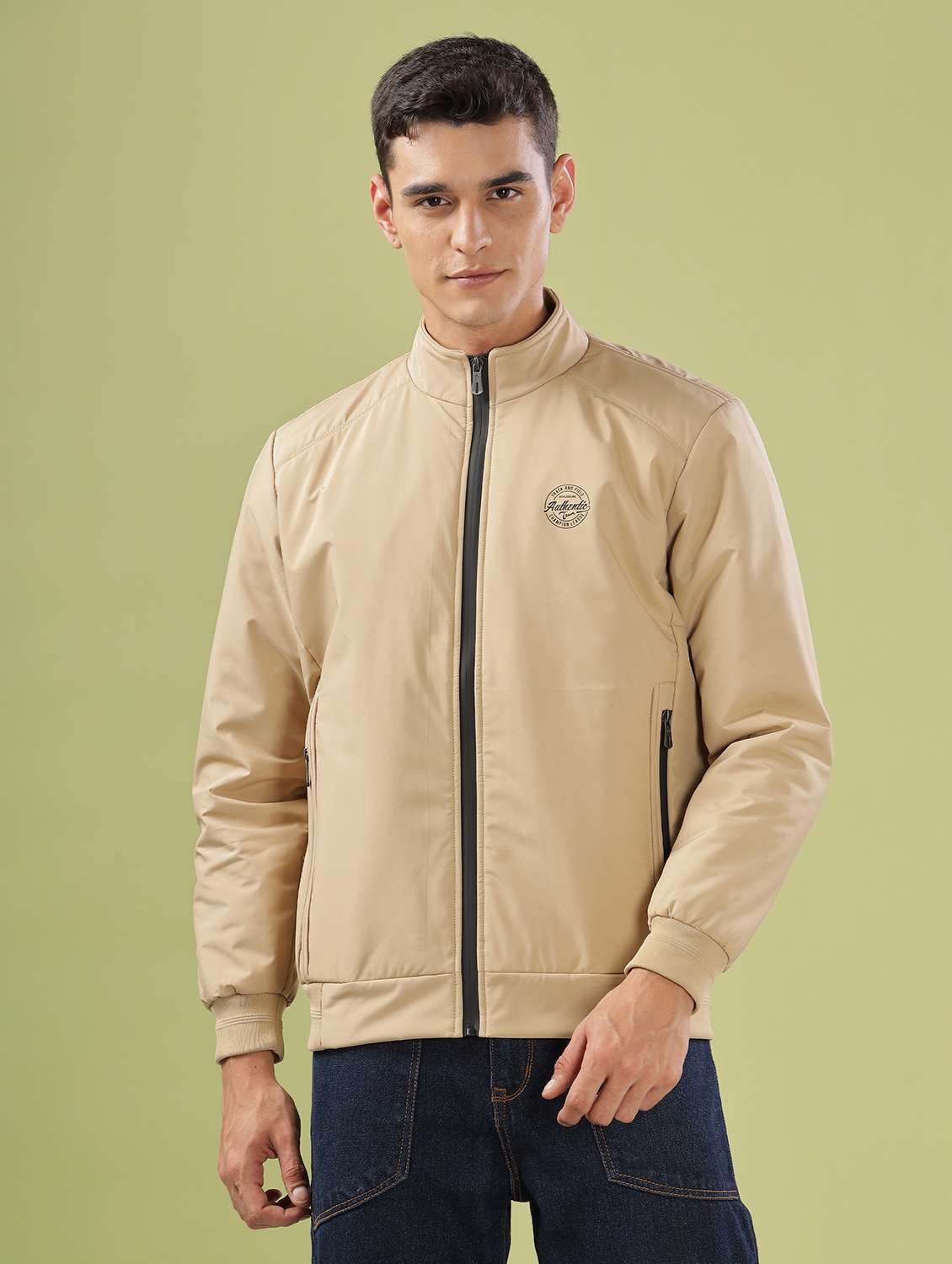 men solid long sleeve bomber jacket - 21586709 -  Zoom Image - 0