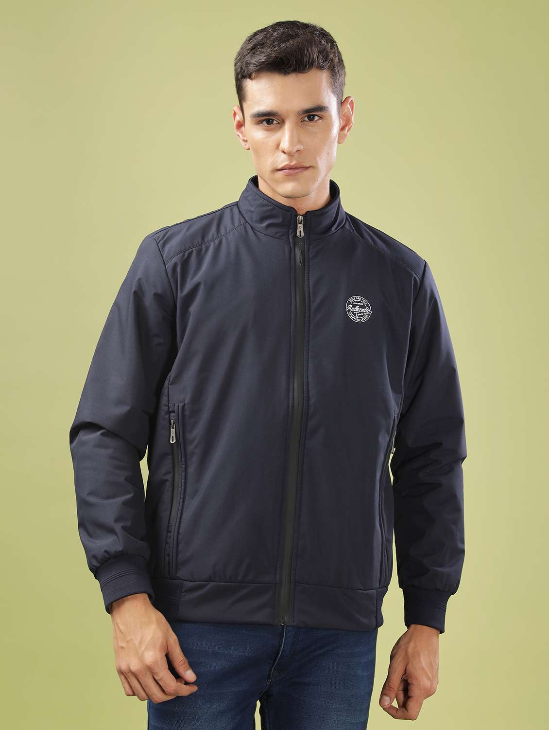 men solid long sleeve bomber jacket - 21586711 -  Zoom Image - 0