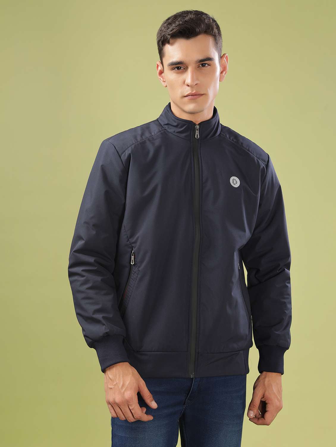 men solid long sleeve bomber jacket