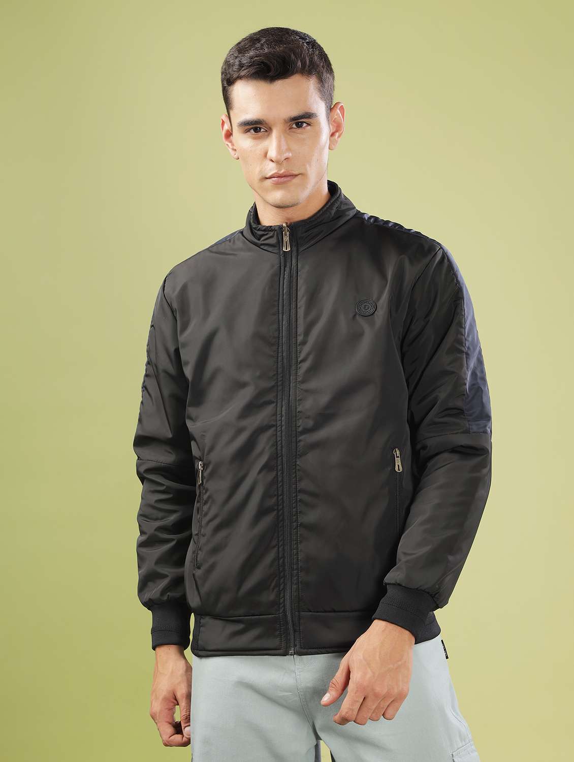 men solid long sleeve bomber jacket - 21586720 -  Zoom Image - 0