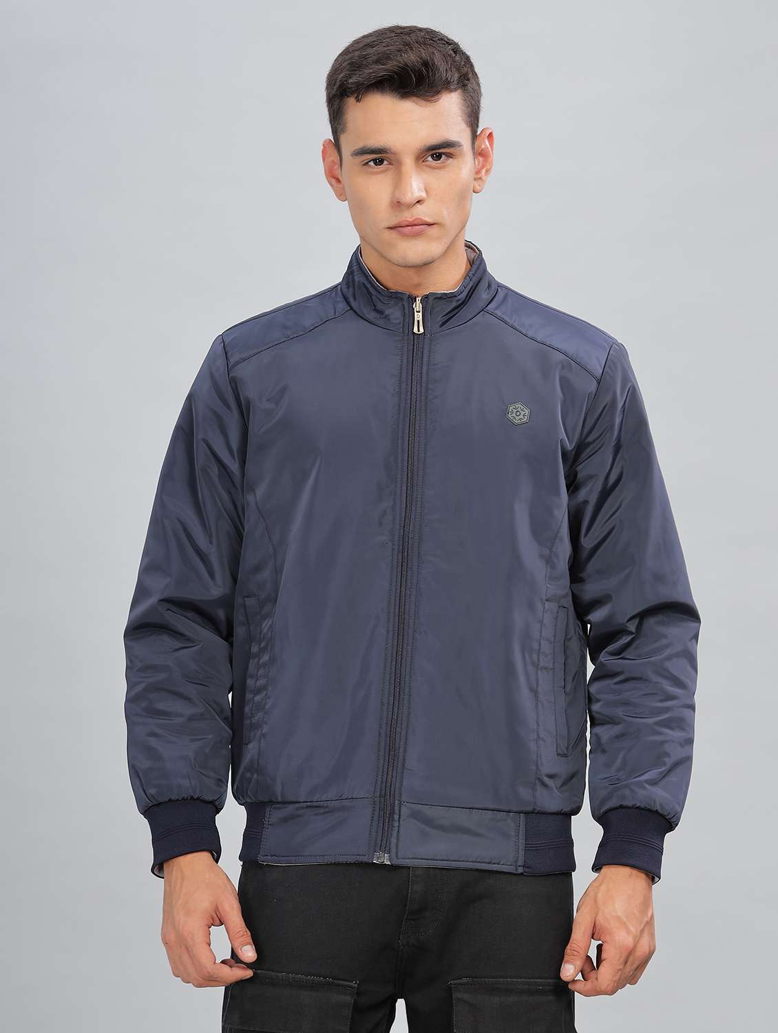 men solid long sleeve bomber jacket - 21586723 -  Zoom Image - 0