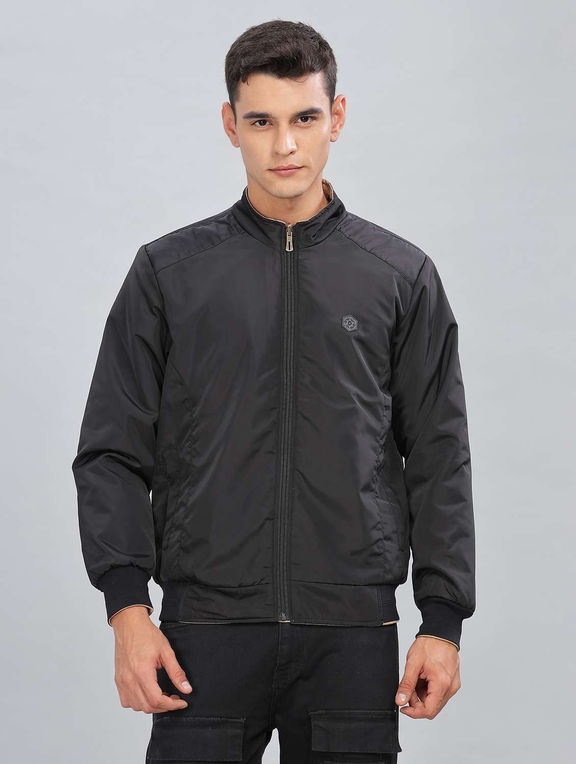 men solid long sleeve bomber jacket