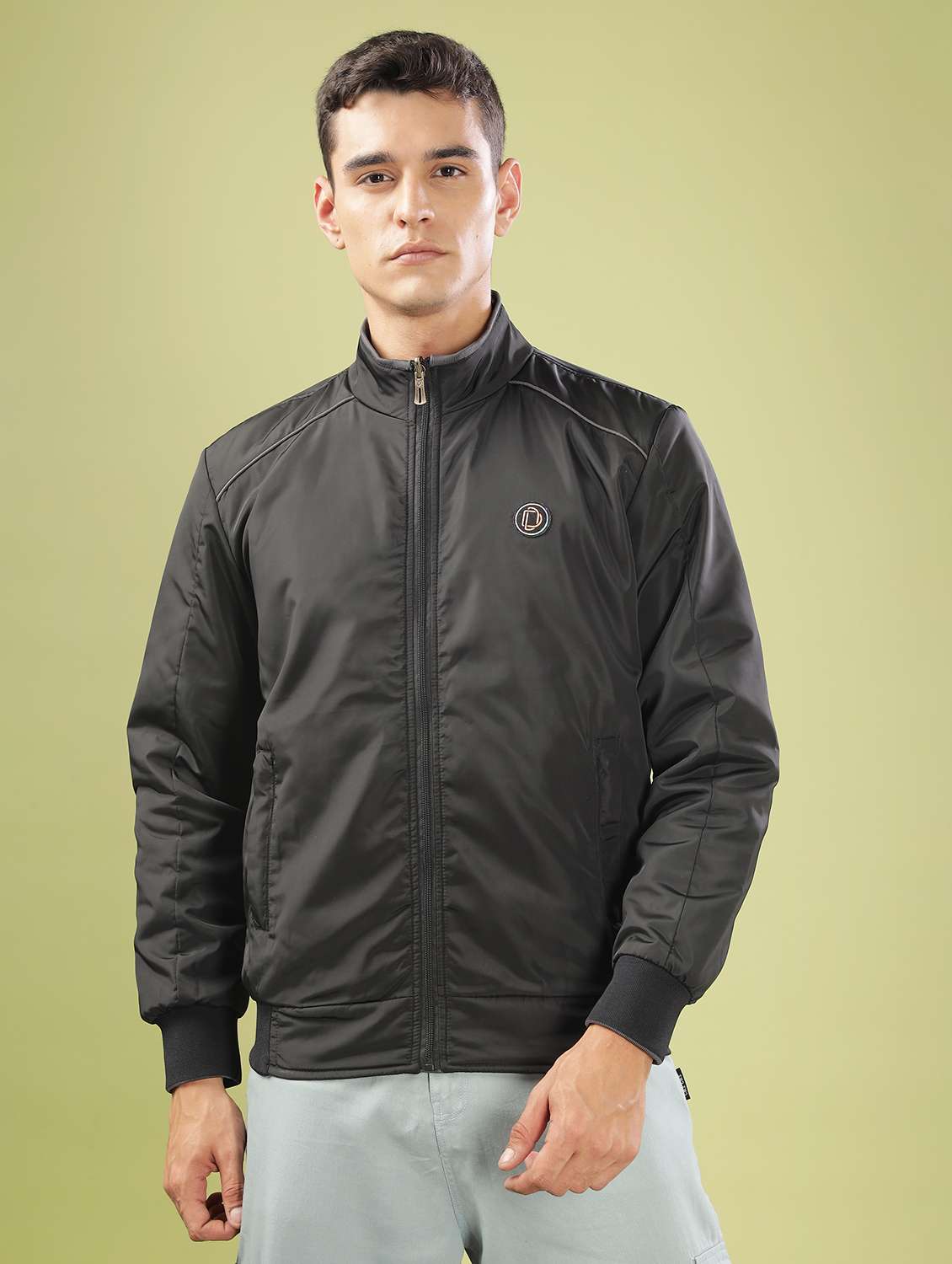 men solid long sleeve bomber jacket