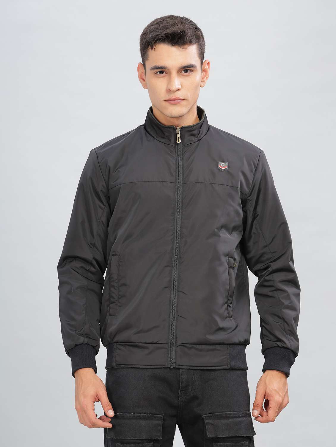 men solid long sleeve bomber jacket