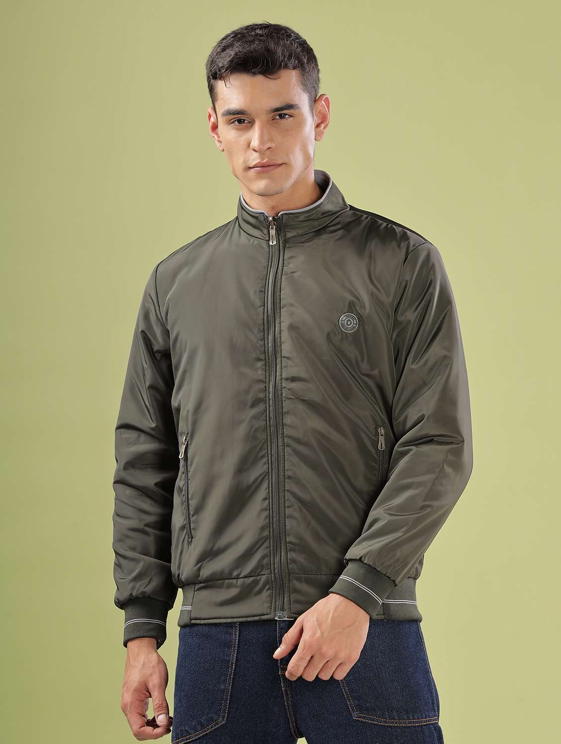 men solid long sleeve bomber jacket - 21586734 -  Zoom Image - 0