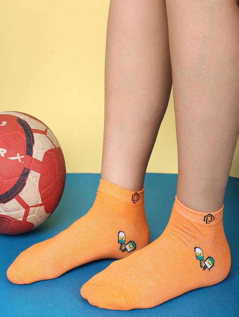 women orange ankle length socks