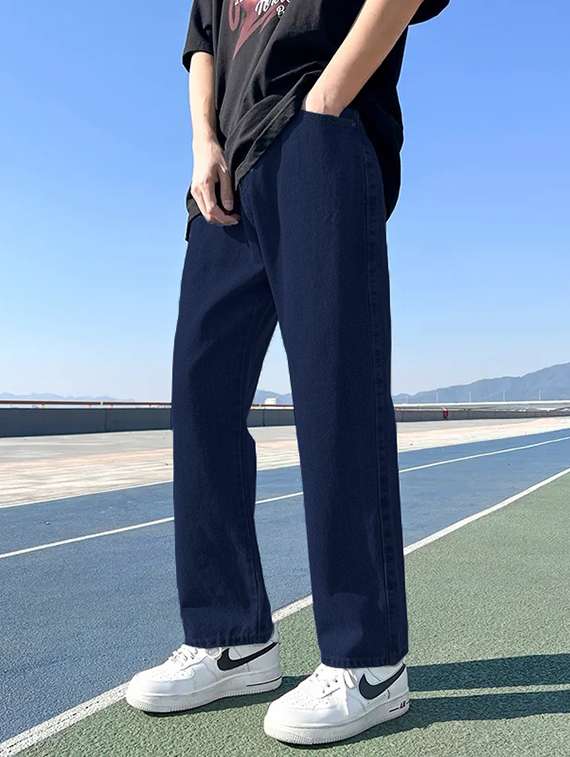 men low-rise relaxed fit plain jeans - 21589577 - Standard Image - 3