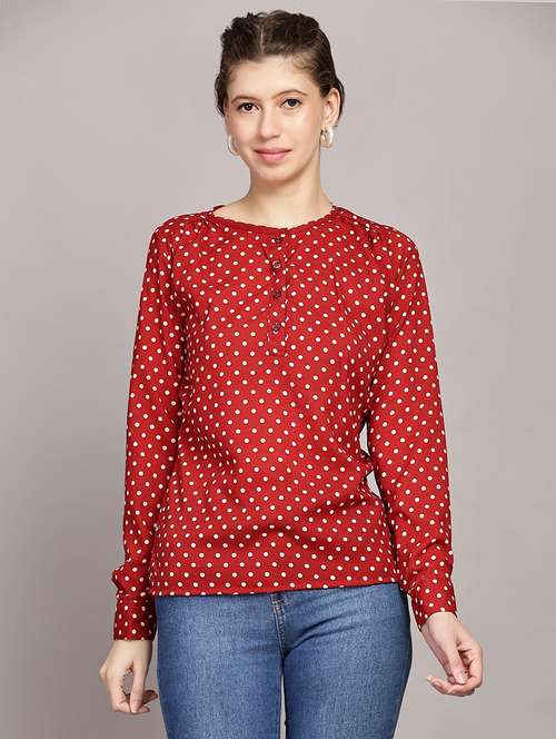 women red polka dot printed regular top