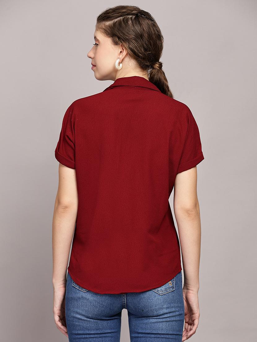 women solid collared short sleeves top - 21591946 - Standard Image - 3