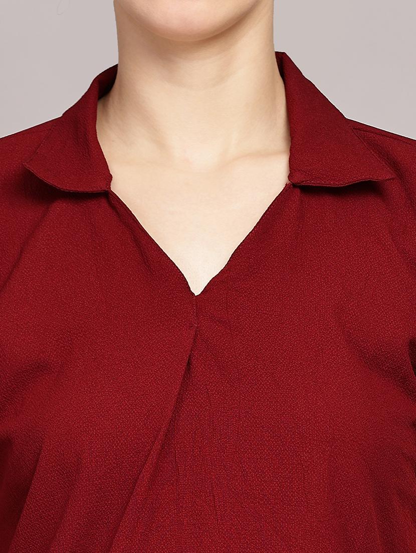 women solid collared short sleeves top - 21591946 - Standard Image - 5