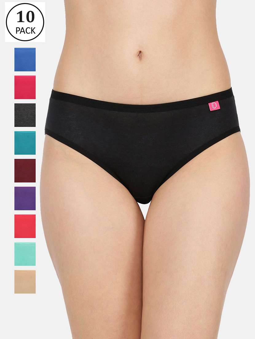 women solid mid rise bikini panty combo