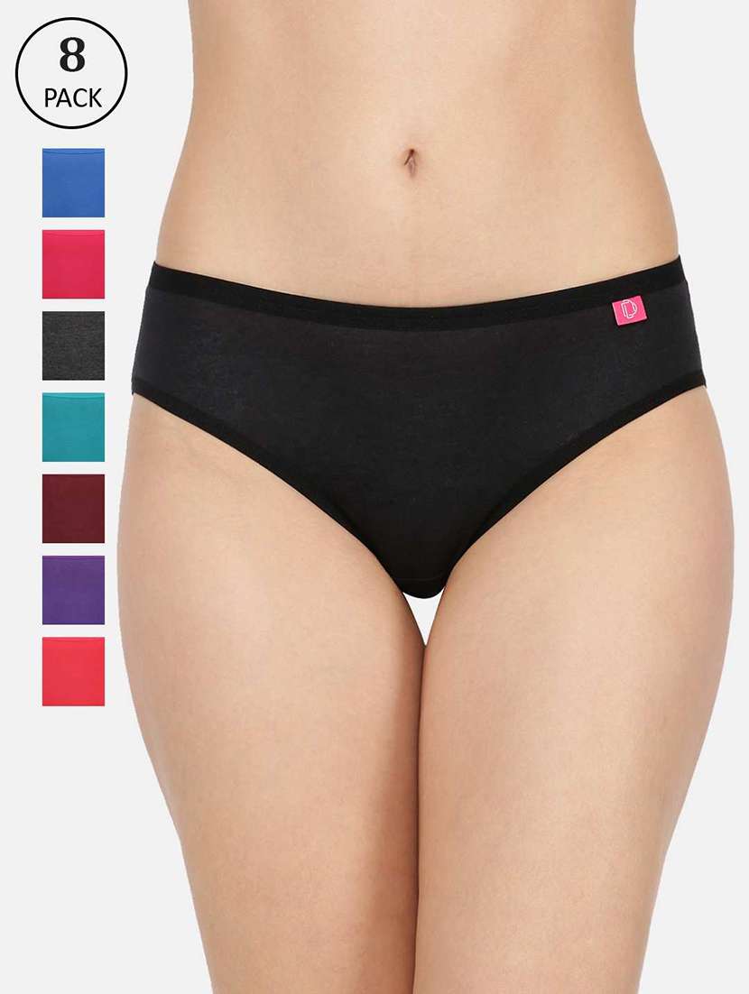 women solid mid rise bikini panty combo