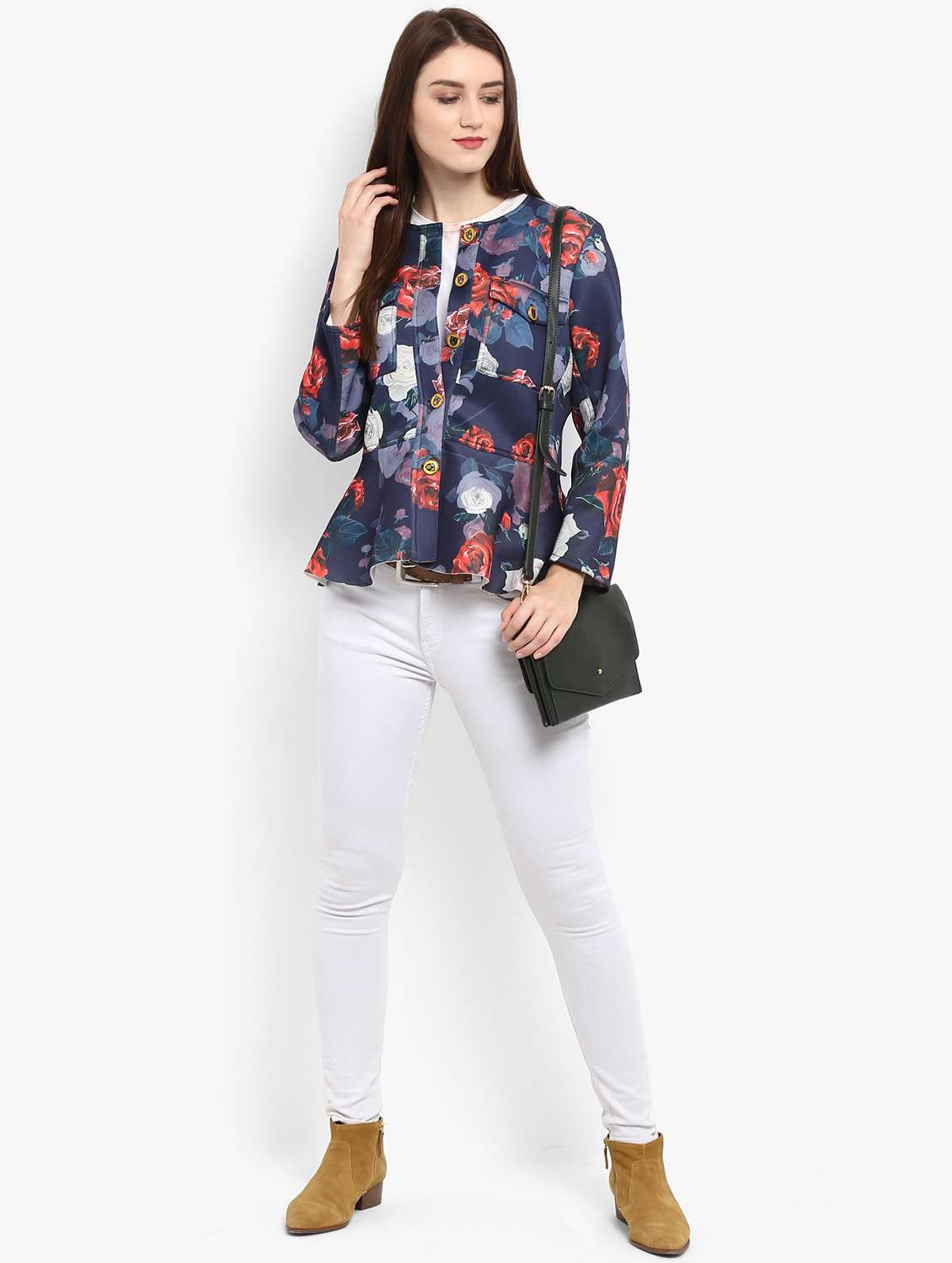 women navy blue printed casual blazer - 21593177 -  Standard Image - 3