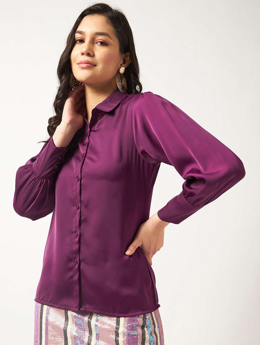 women purple solid regular shirt