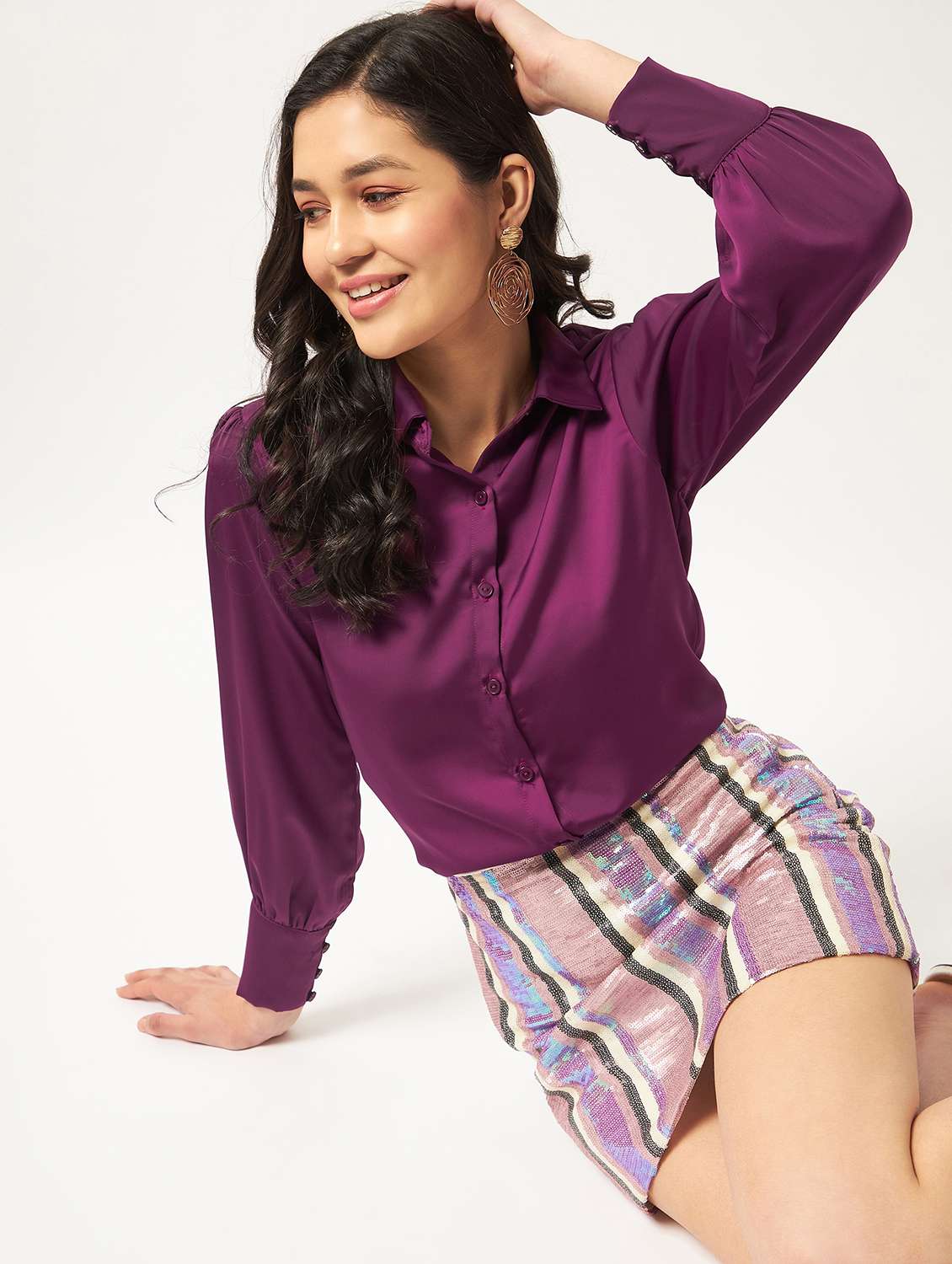 women purple solid regular shirt - 21593245 -  Standard Image - 3
